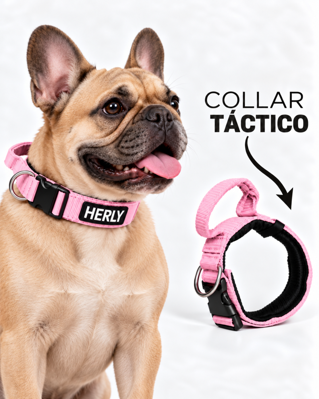Collar táctico rosado personalizado con nombre