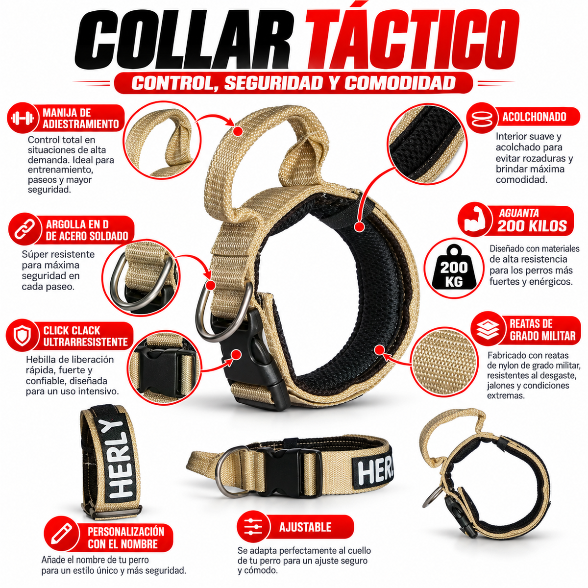 Collar Táctico 200KG + Correa Multiusos